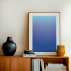Affiche d'art minimaliste Matin d'Hiver, dégradé de bleu doux et profond, style abstrait