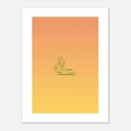Affiche d'art minimaliste représentant une voiture ancienne devant des cactus dans le désert